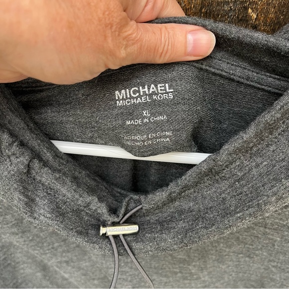 Michael Kors Drawstring Cowl Hooded Long Sleeve Shirt With “MK” Rhinestone Logo - Picture 3 of 12